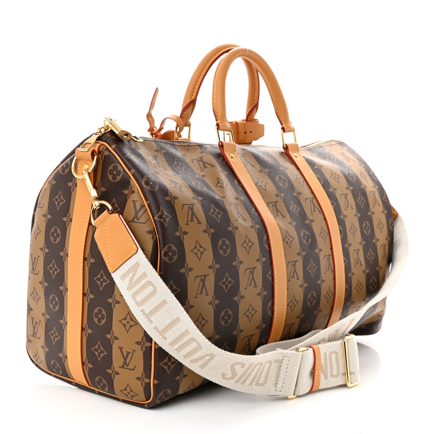 X NIGO Reverse Monogram Stripe Keepall Bandouliere 50 Brown