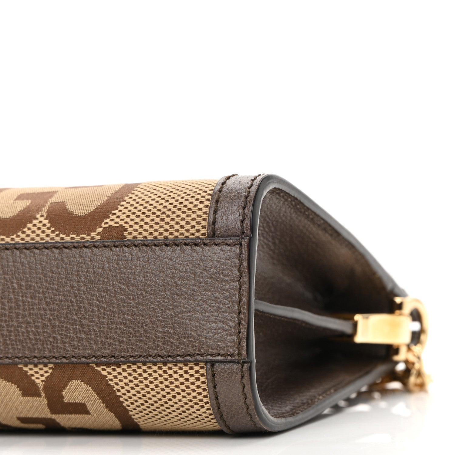 Gucci Monogram Jumbo GG Textured Dollar Calfskin Web Small Ophidia Chain Shoulder Bag Camel Ebony New Acero 10 of 11