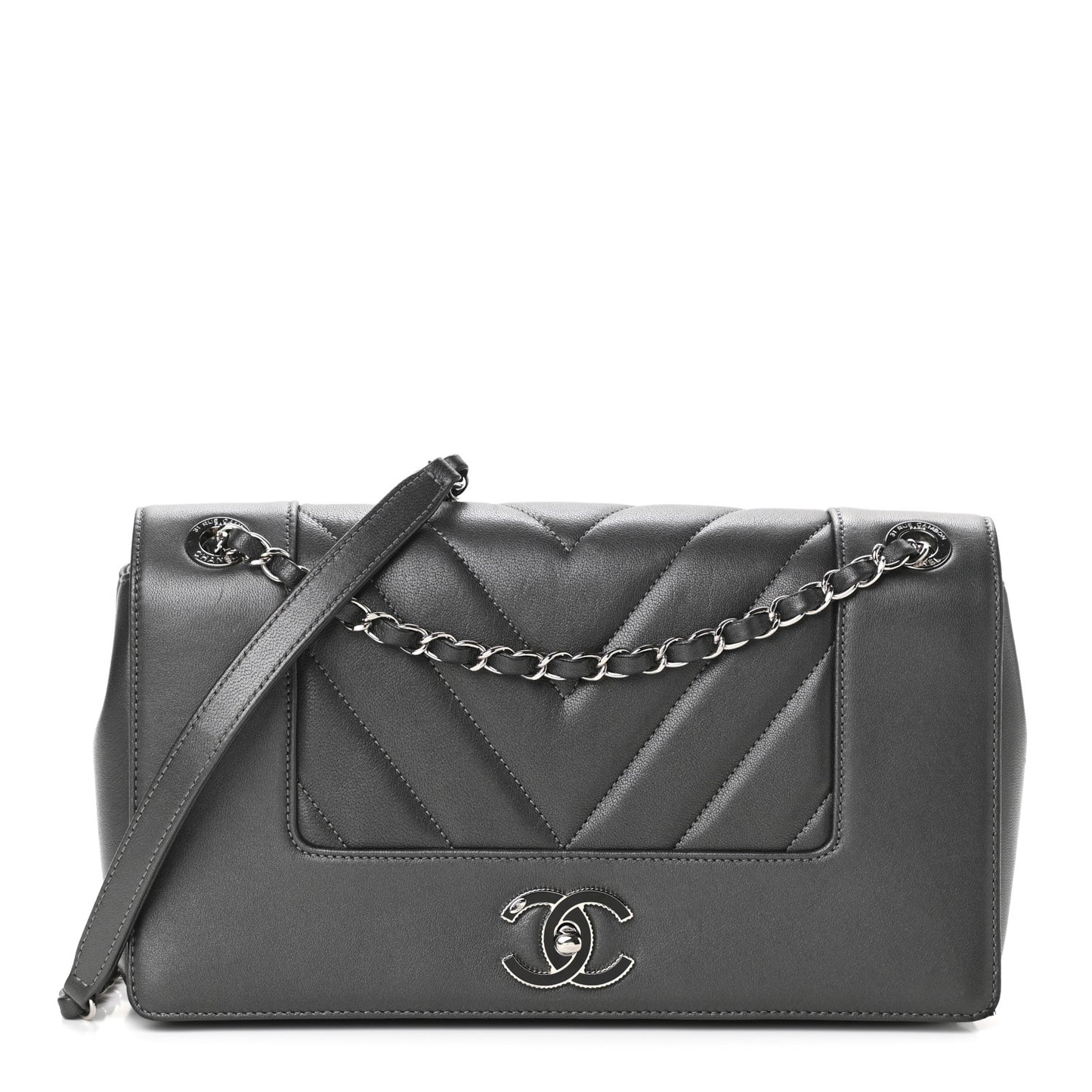 Sheepskin Chevron Quilted Vintage Mademoiselle Flap Dark Grey
