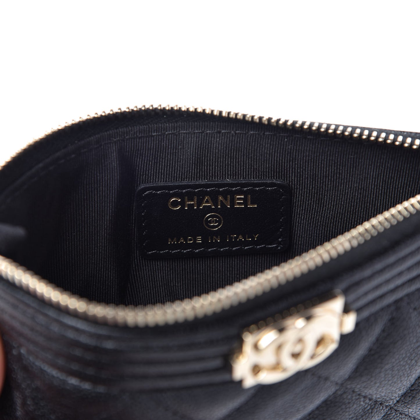 Caviar Quilted Zipped Boy Pouch Black
