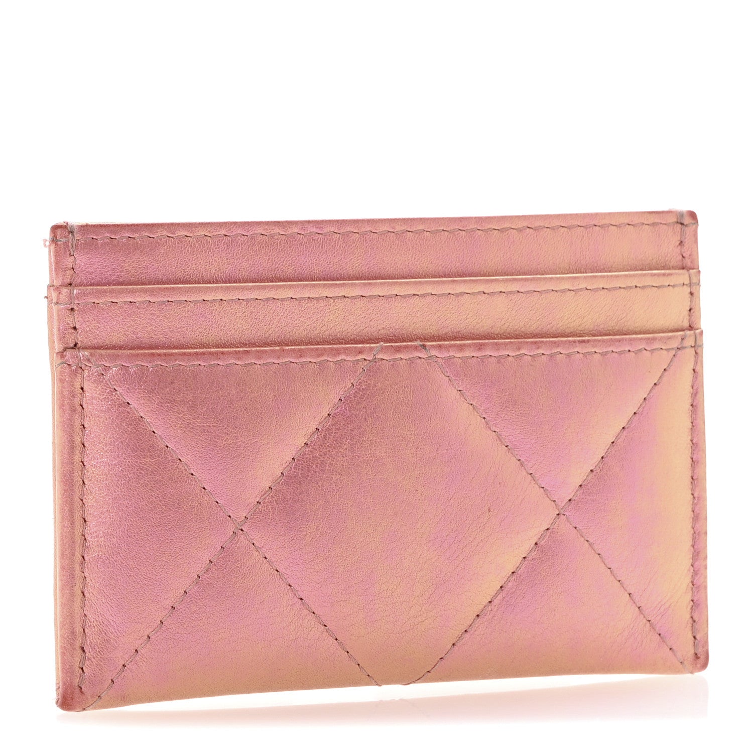 Chanel Iridescent Calfskin Quilted Chanel 19 Card Holder Pink 3 of 12
