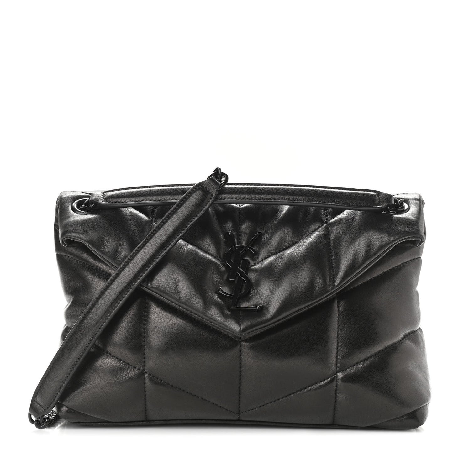 Lambskin Quilted Small Loulou Puffer Monogram Chain Satchel Black