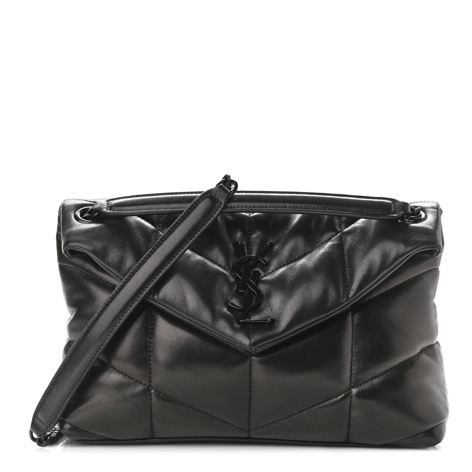 Saint Laurent Lambskin Quilted Small Loulou Puffer Monogram Chain Satchel Black 1 of 10