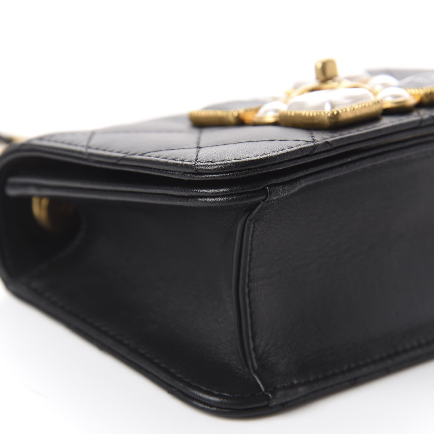 Chanel Calfskin Quilted Crystal Pearl Mini Flap Bag Black 5 of 9