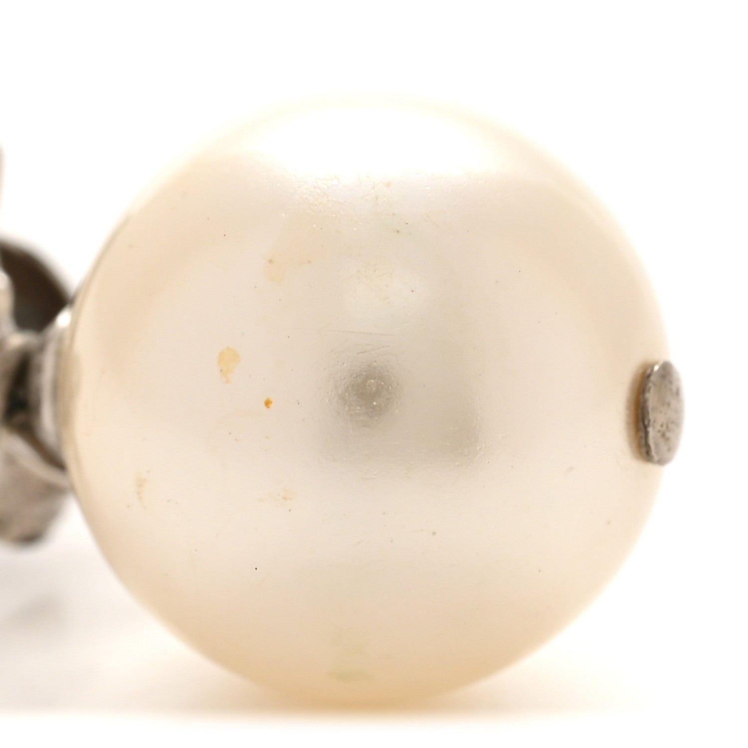 Chanel Crystal Pearl CC Drop Earrings Silver Pearly White 6 of 7