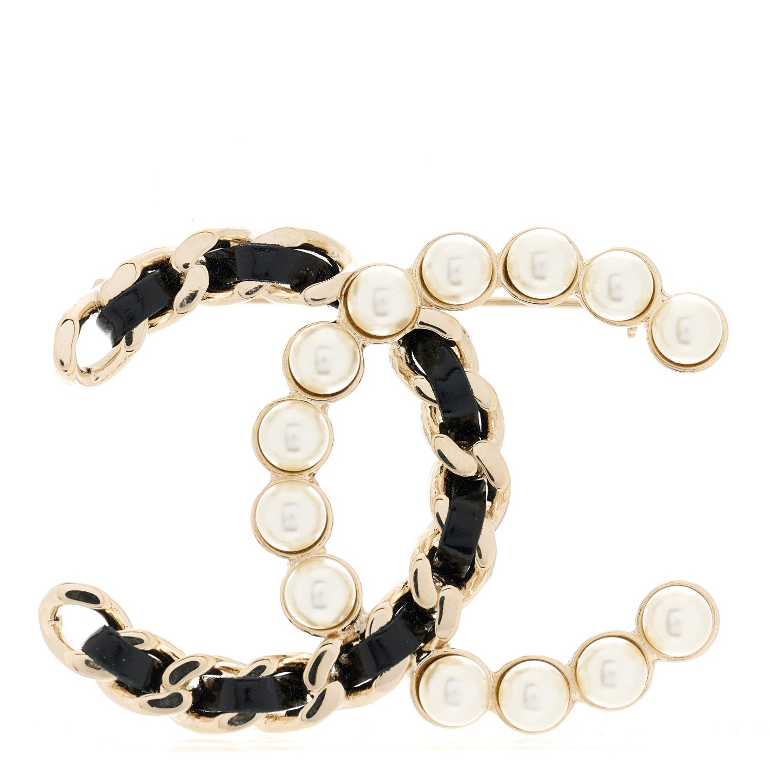 Chanel Lambskin Pearl CC Chain Brooch Black Gold 1 of 3