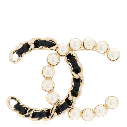 Chanel Lambskin Pearl CC Chain Brooch Black Gold 1 of 3