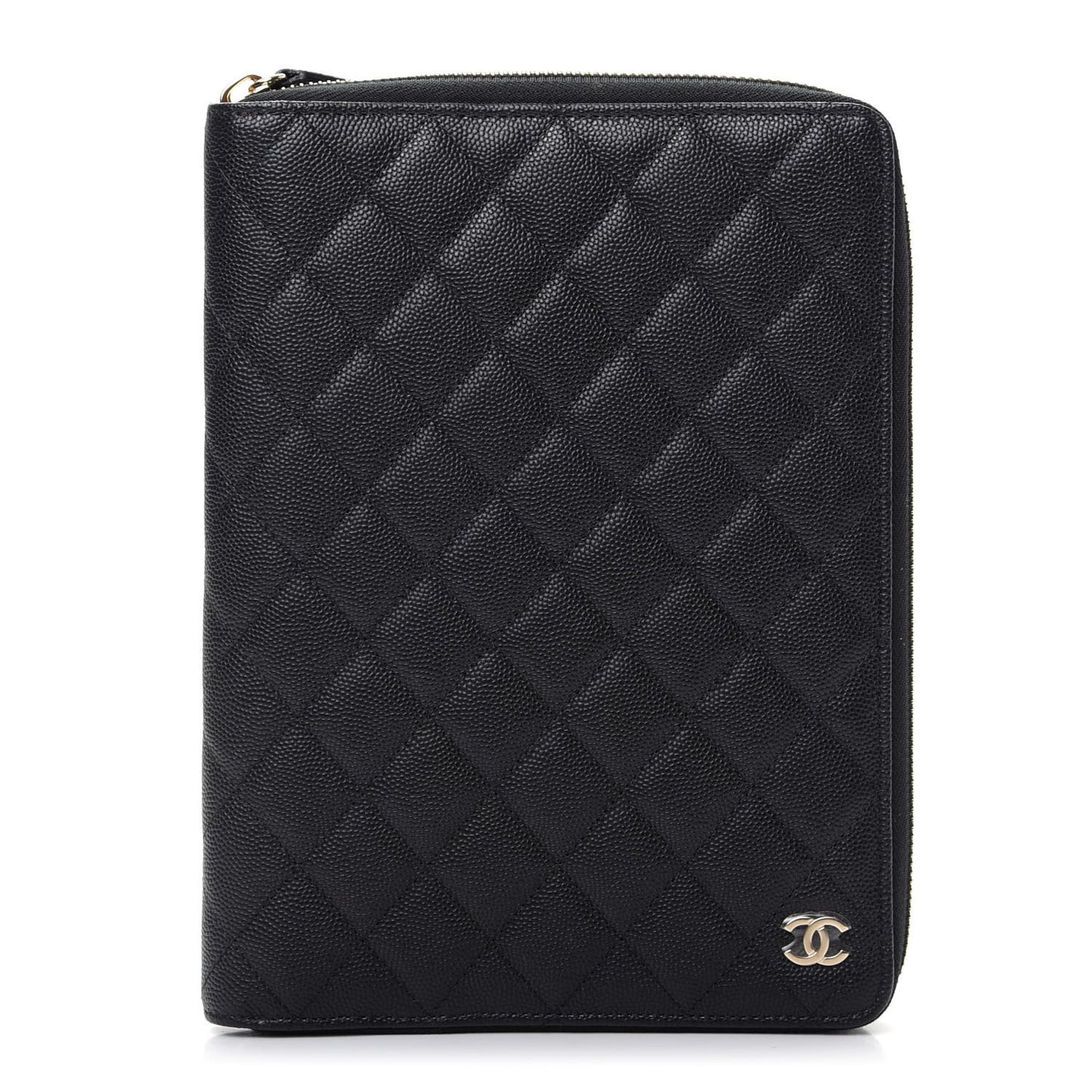 Caviar Quilted Zip Around Notebook Agenda Cover Black