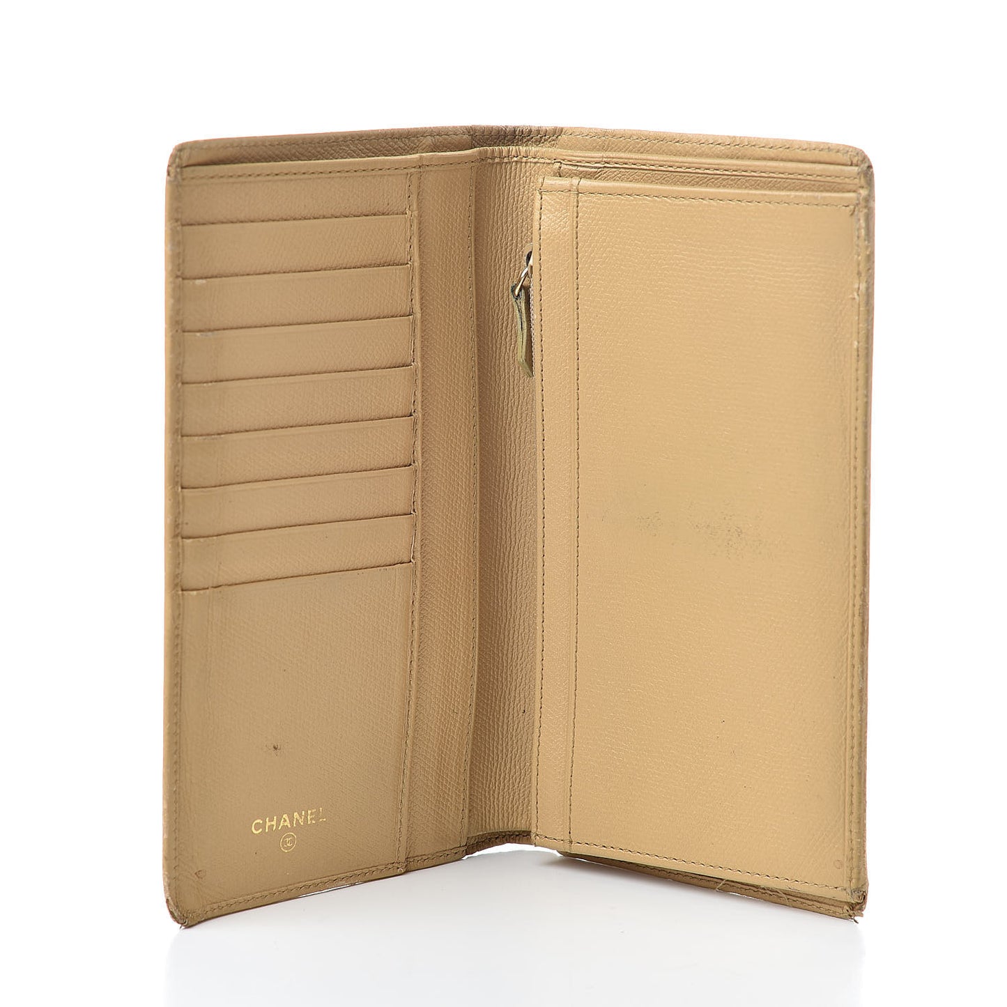 Grained Calfskin CC Button Yen Wallet Beige