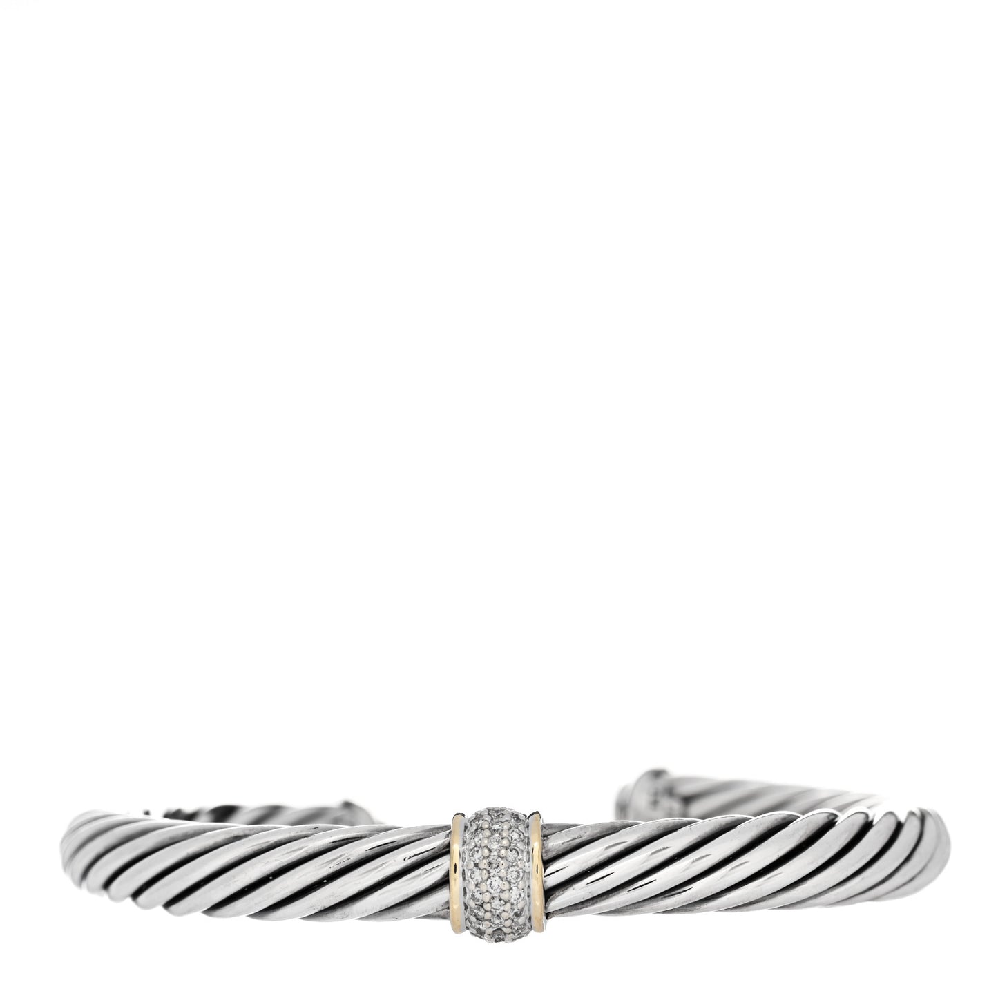 Sterling Silver 18K Yellow Gold Diamond 7mm Cable Classics Station Bracelet