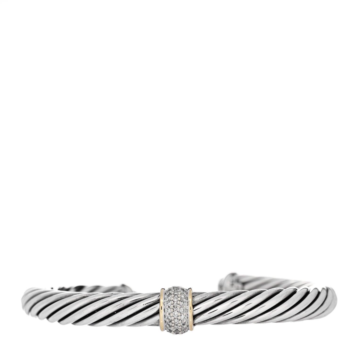 David Yurman Sterling Silver 18K Yellow Gold Diamond 7mm Cable Classics Station Bracelet 1 of 3