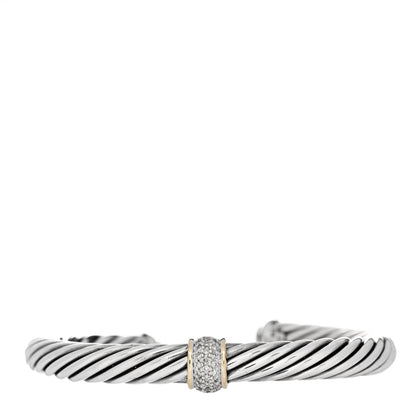 David Yurman Sterling Silver 18K Yellow Gold Diamond 7mm Cable Classics Station Bracelet 1 of 3