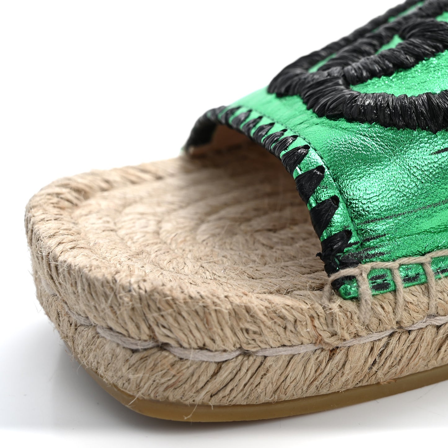 Metallic Nappa Embroidered Double G Espadrille Slingback Sandals 35 Green