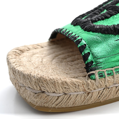 Gucci Metallic Nappa Embroidered Double G Espadrille Slingback Sandals 35 Green 13 of 17