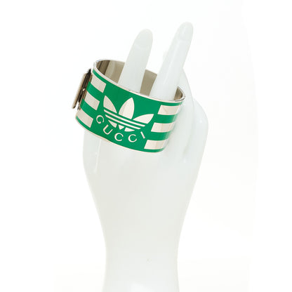 Gucci X ADIDAS Metal Enamel Cuff Bracelet S Silver Green 2 of 6