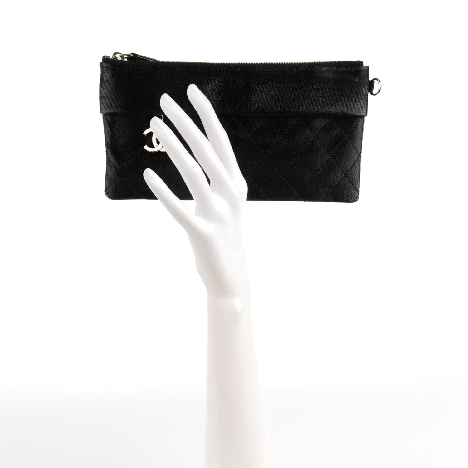 Chanel Coated Canvas Quilted Paris Biarritz Ligne Clutch Black 2 of 7