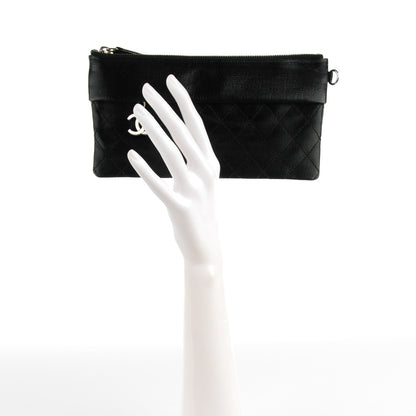 Chanel Coated Canvas Quilted Paris Biarritz Ligne Clutch Black 2 of 7