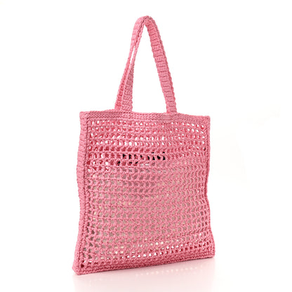Prada Yarn Raffia Effect Crochet Logo Embroidered Tote Bag Petalo 3 of 10