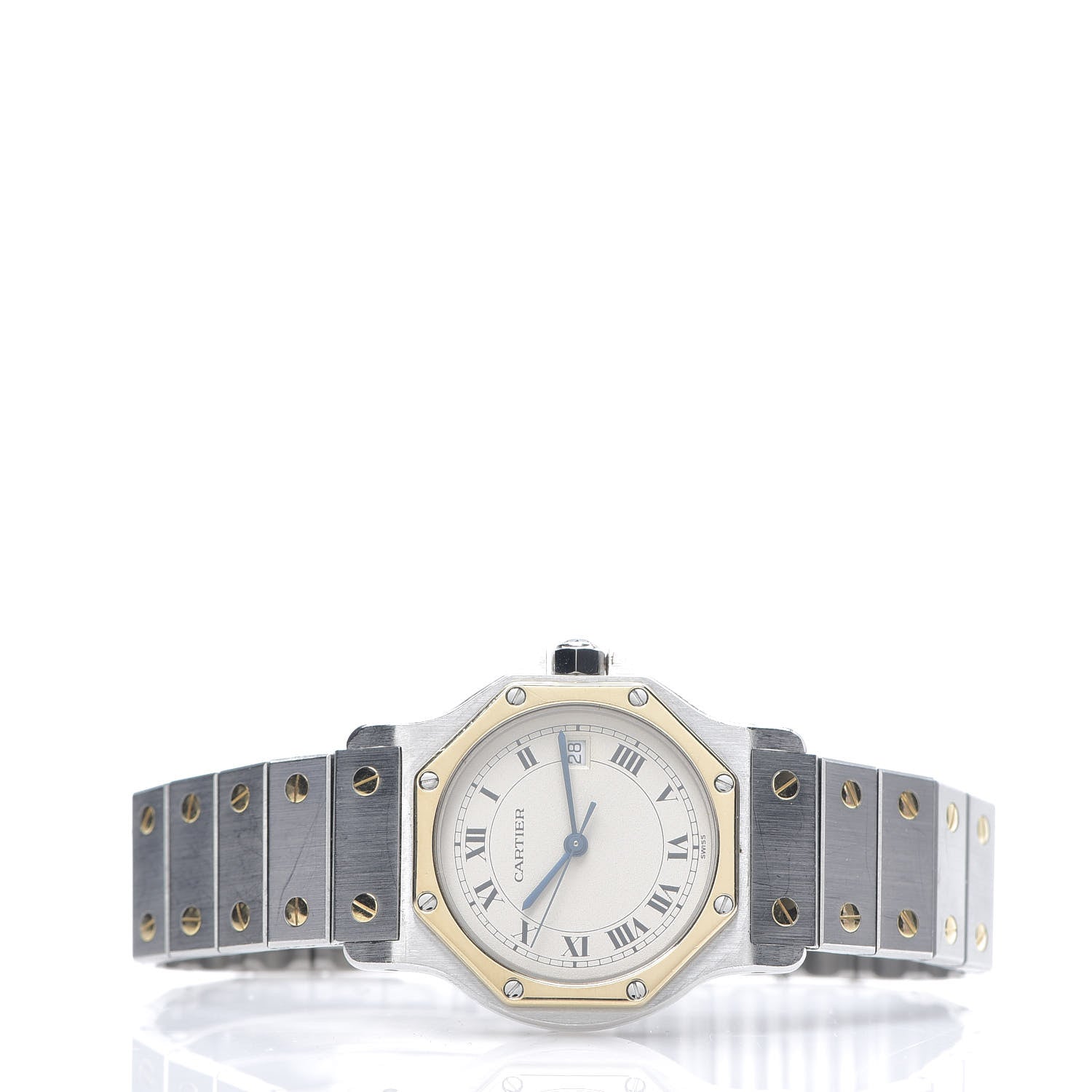 Cartier Stainless Steel 18K Yellow Gold 29mm Santos Octagon Quartz Watch 2 of 5