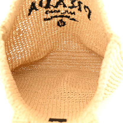 Prada Yarn Raffia Effect Crochet Embroidered Logo Tote Naturale 5 of 10
