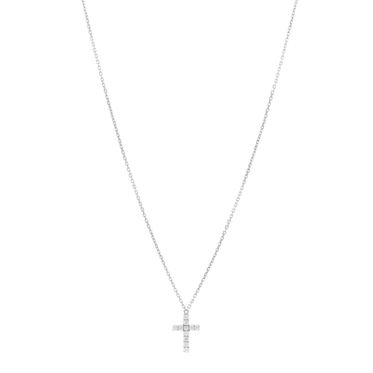 18K White Gold Diamond Symbols Cross Pendant Necklace