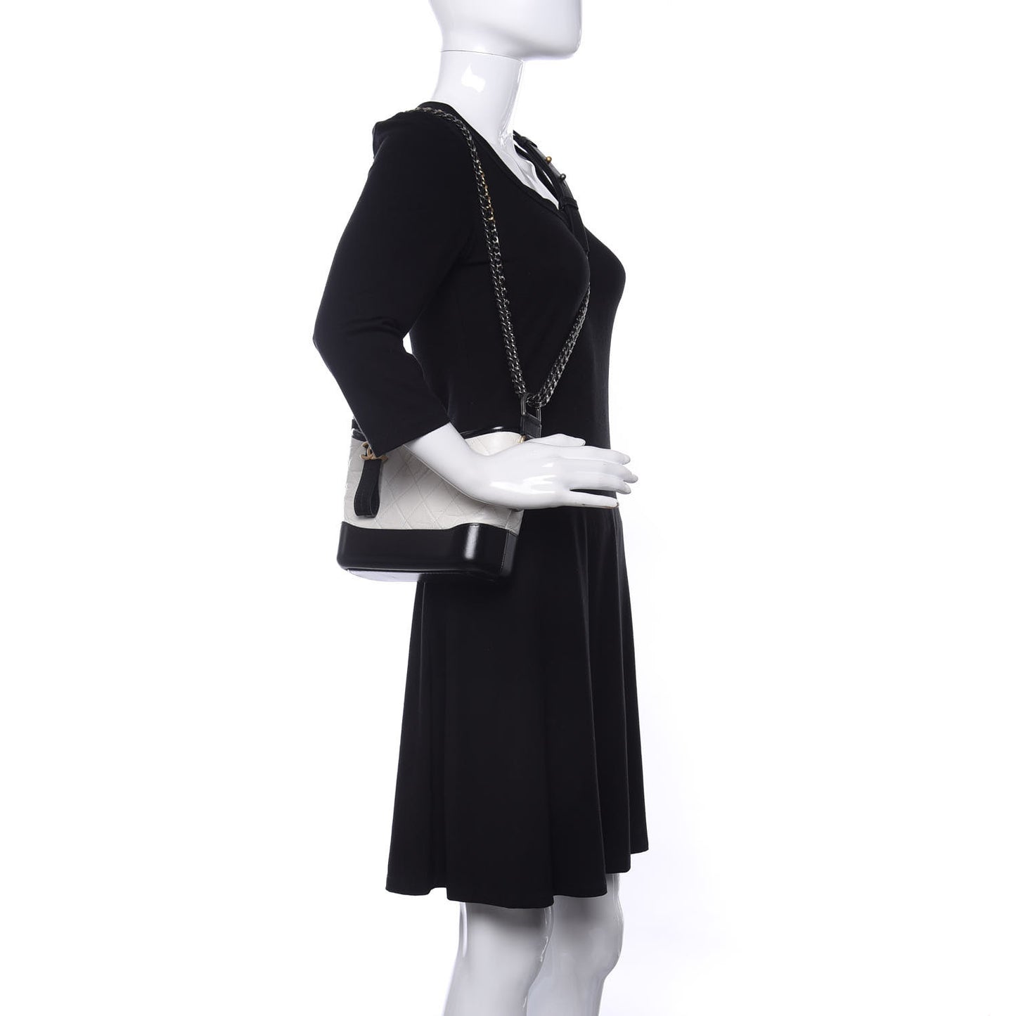 Aged Calfskin Quilted Small Gabrielle Hobo Black White