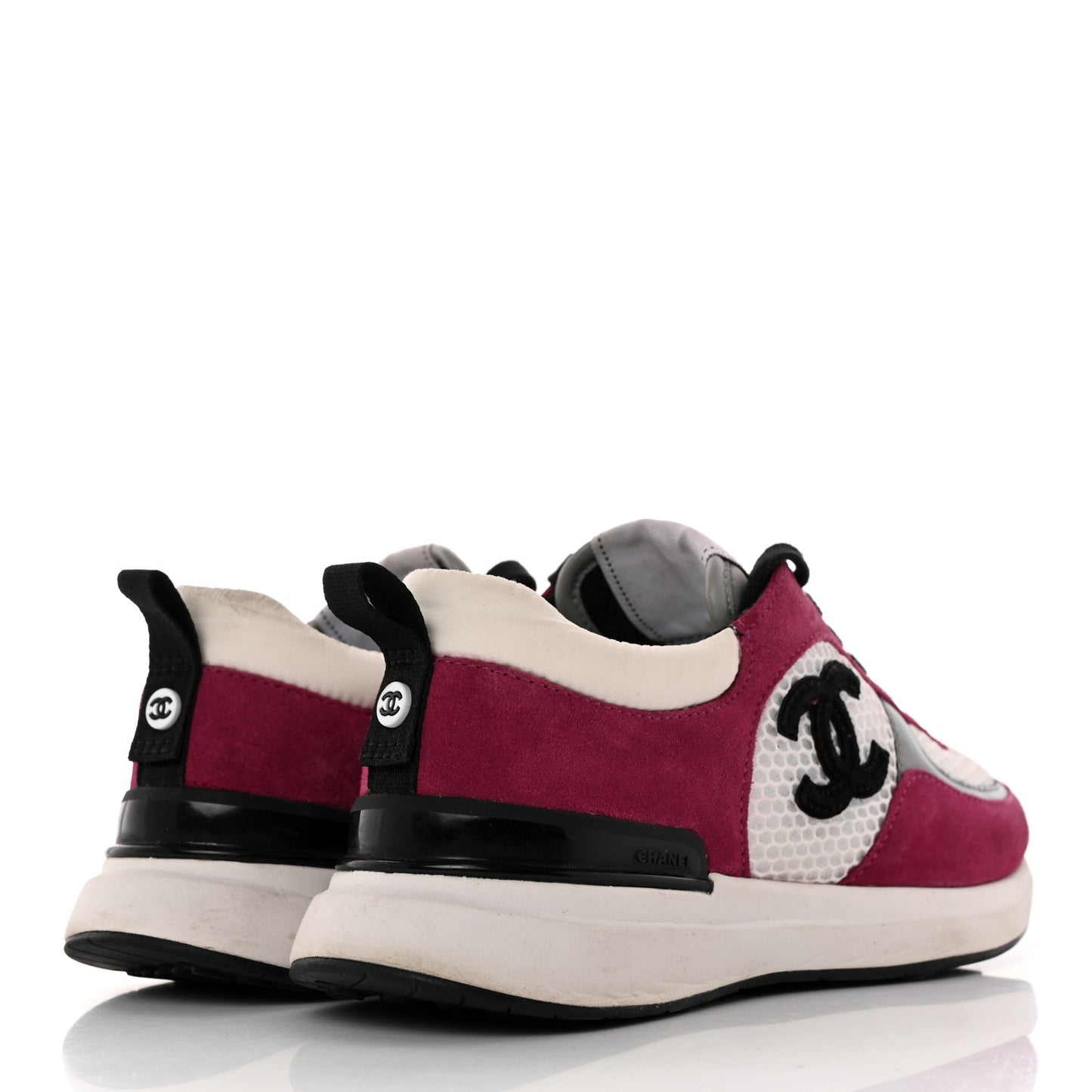 Mesh Suede Calfskin Womens CC Sneakers 40 White Dark Pink Grey 36.5 White Dark Pink Grey