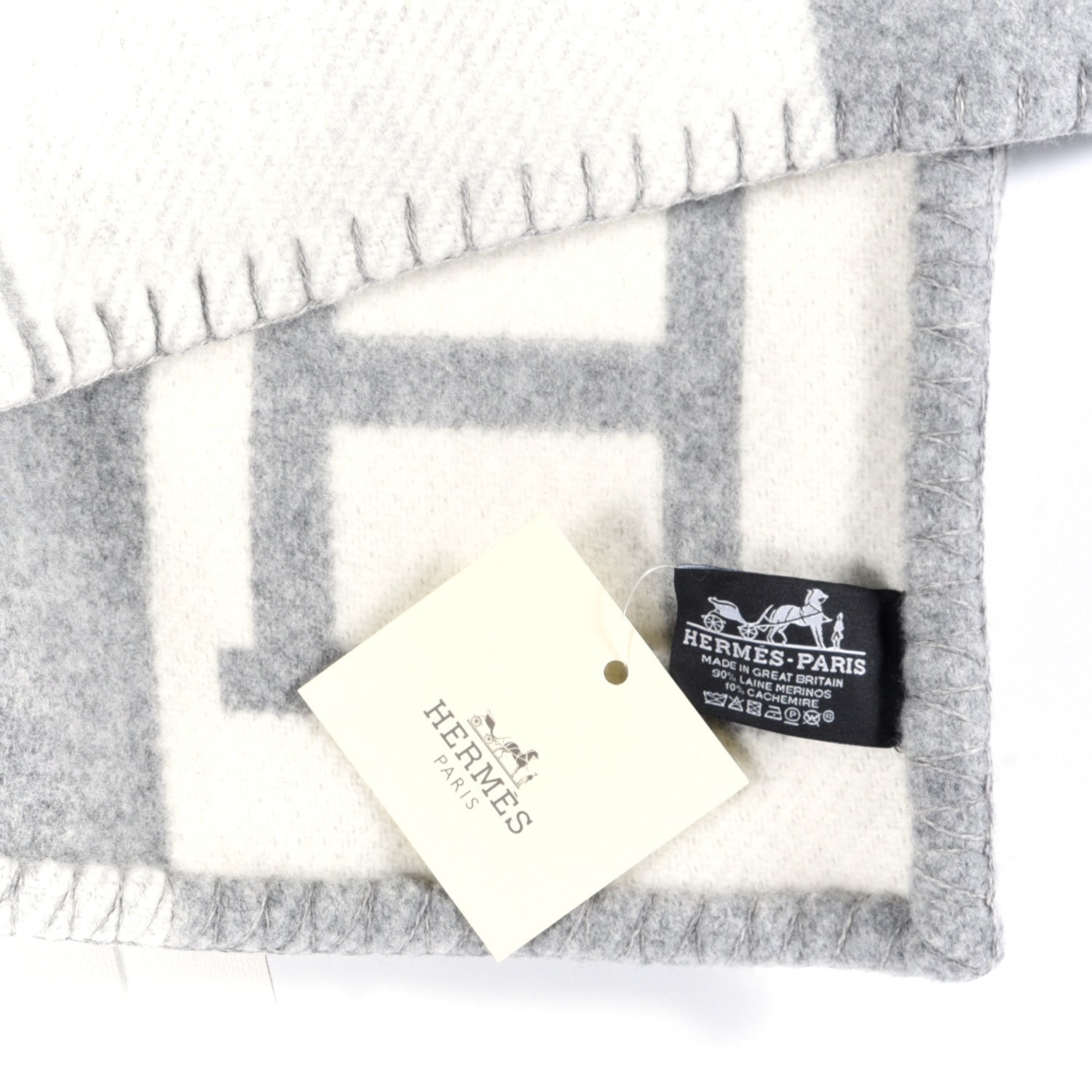 Hermes Wool Cashmere Avalon III Blanket Ecru Gris Clair 3 of 3