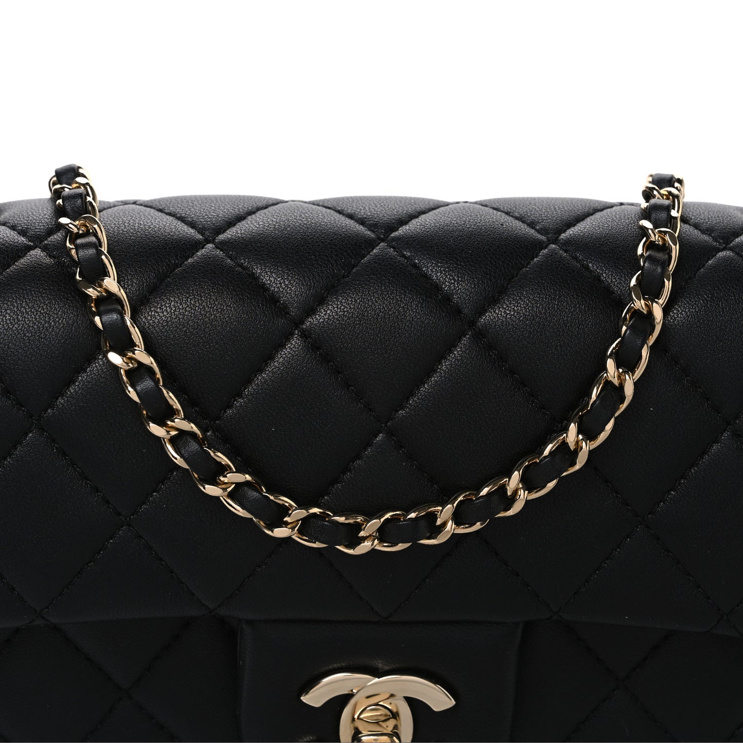 Lambskin Quilted Enamel Mini Rectangular Pearl Crush Flap Black