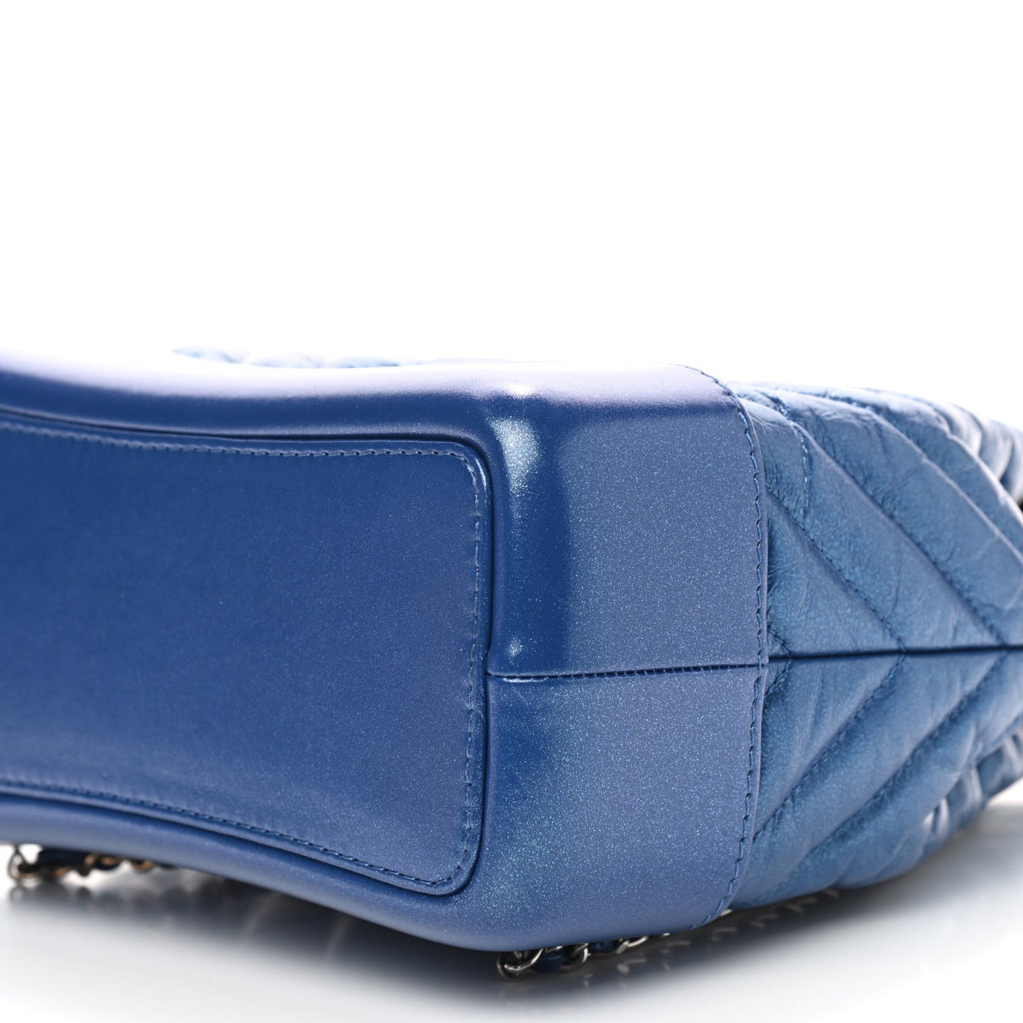 Iridescent Aged Calfskin Chevron Quilted Small Gabrielle Backpack Blue