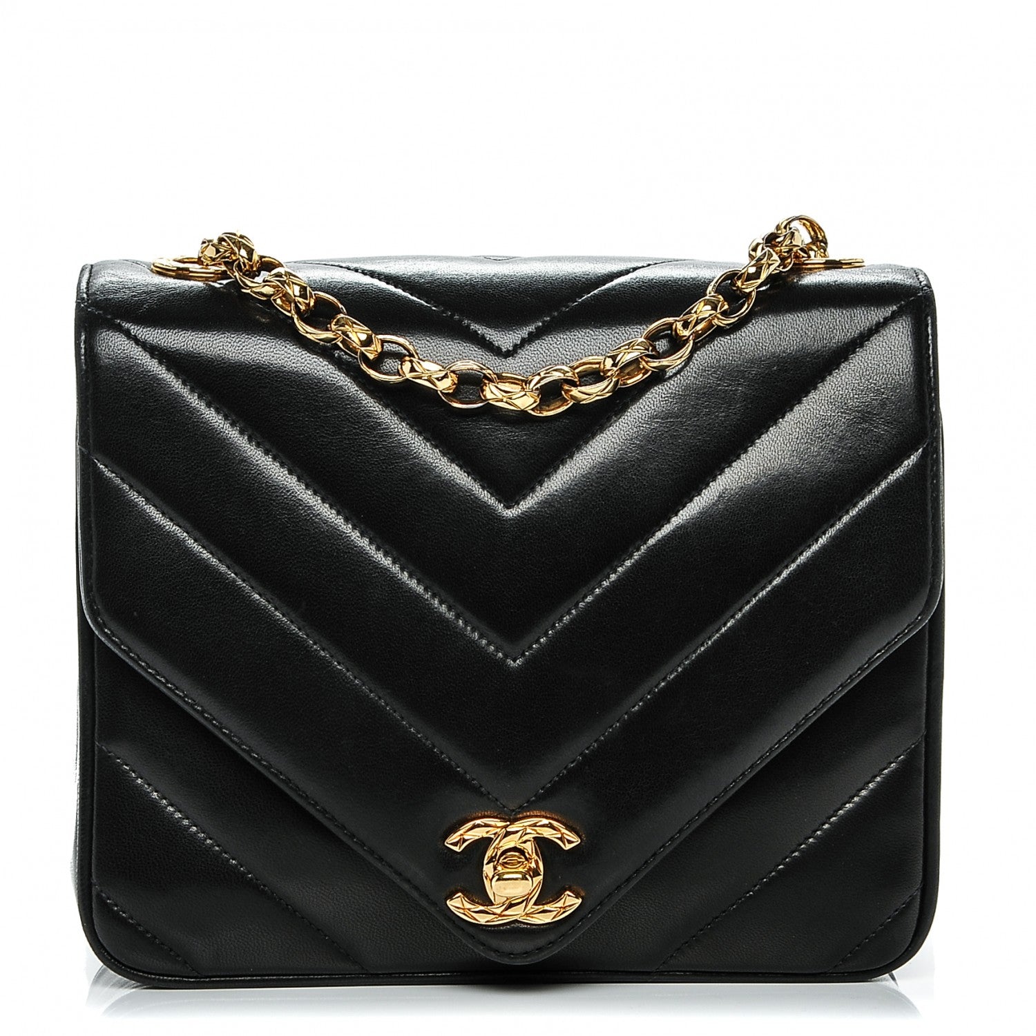 Chanel Lambskin Chevron Quilted Mini Square Flap Black 1 of 8