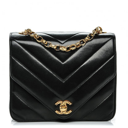 Chanel Lambskin Chevron Quilted Mini Square Flap Black 1 of 8