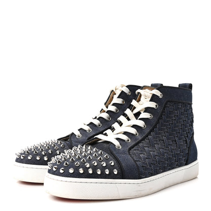 Christian Louboutin Denim Woven Lou Spikes Flat Sneakers 44.5 Blue 4 of 9