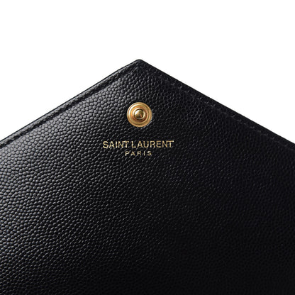 Saint Laurent Grain De Poudre Matelasse Chevron Monogram Chain Wallet Black 6 of 7