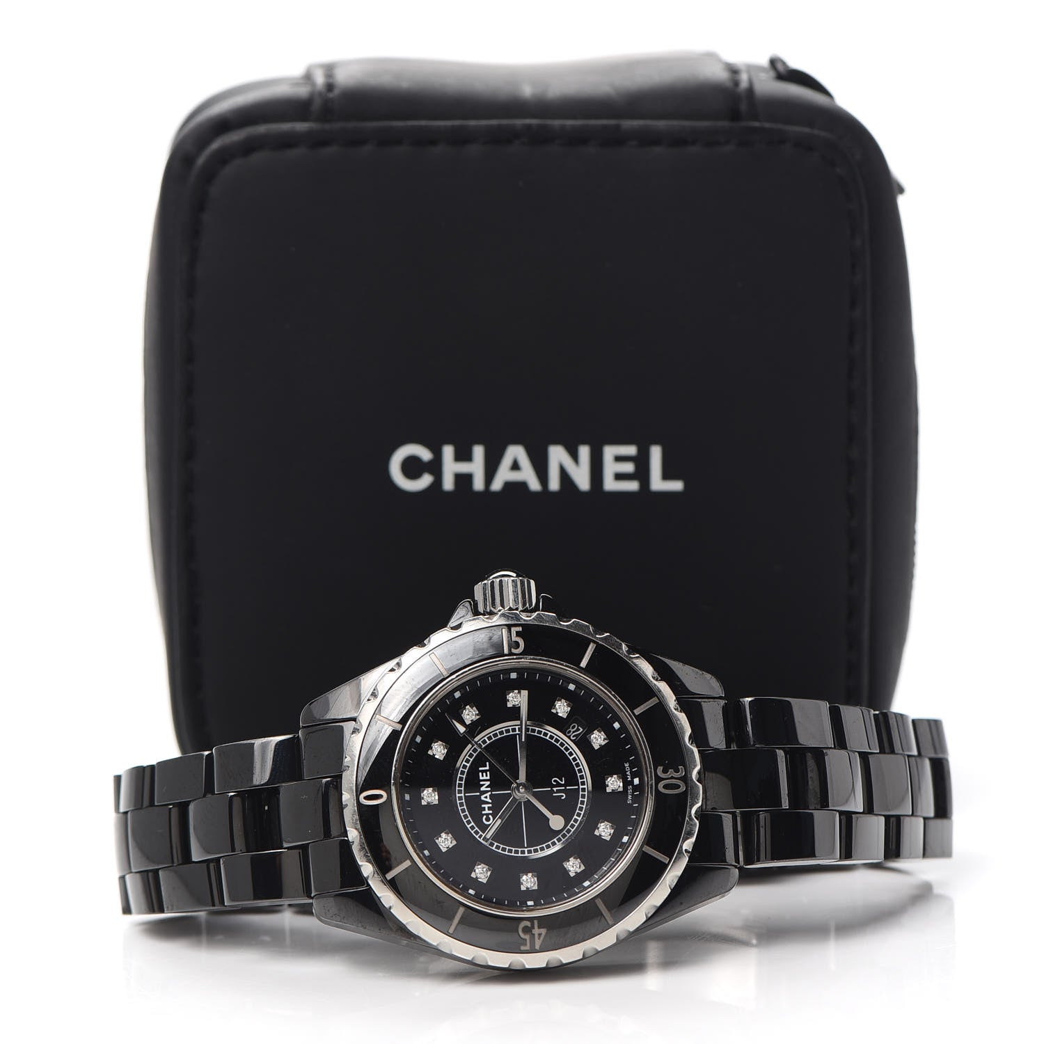 Chanel Stainless Steel Ceramic Diamond 33mm J12 Quartz Watch Black 7 of 7