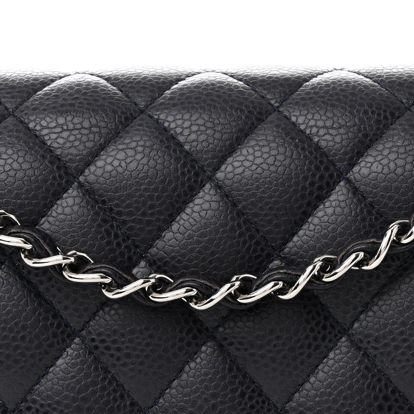Caviar Quilted Medium Double Flap Navy