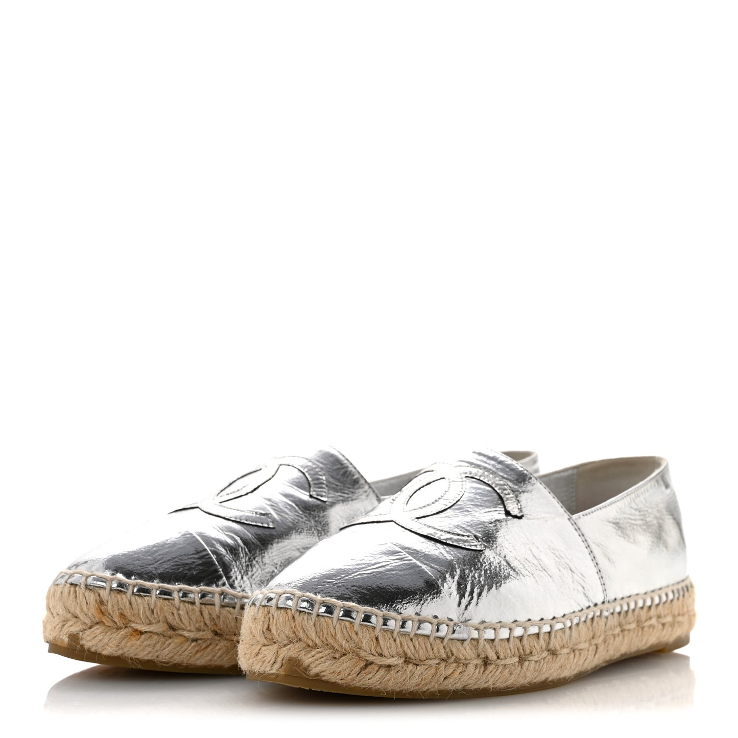 Laminated Goatskin CC Espadrilles 36 Silver