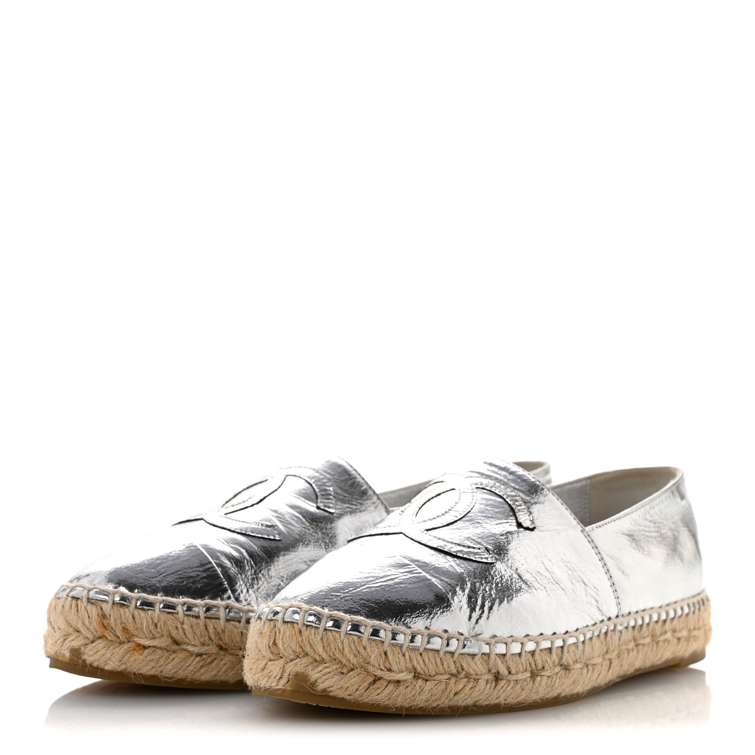 Chanel Laminated Goatskin CC Espadrilles 36 Silver 4 of 12