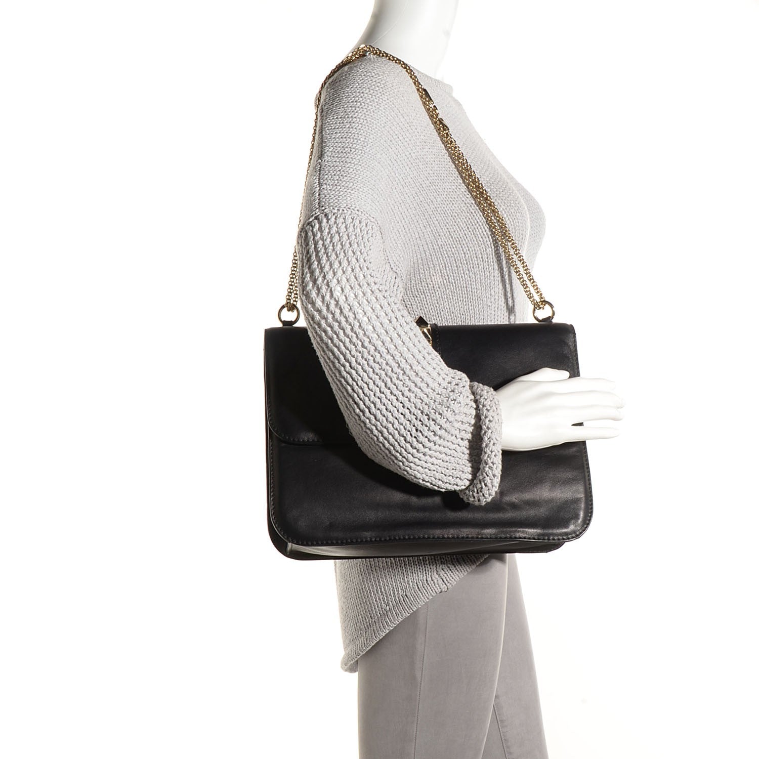 Valentino Garavani Vitello Large Glam Lock Rockstud Flap Black 2 of 8