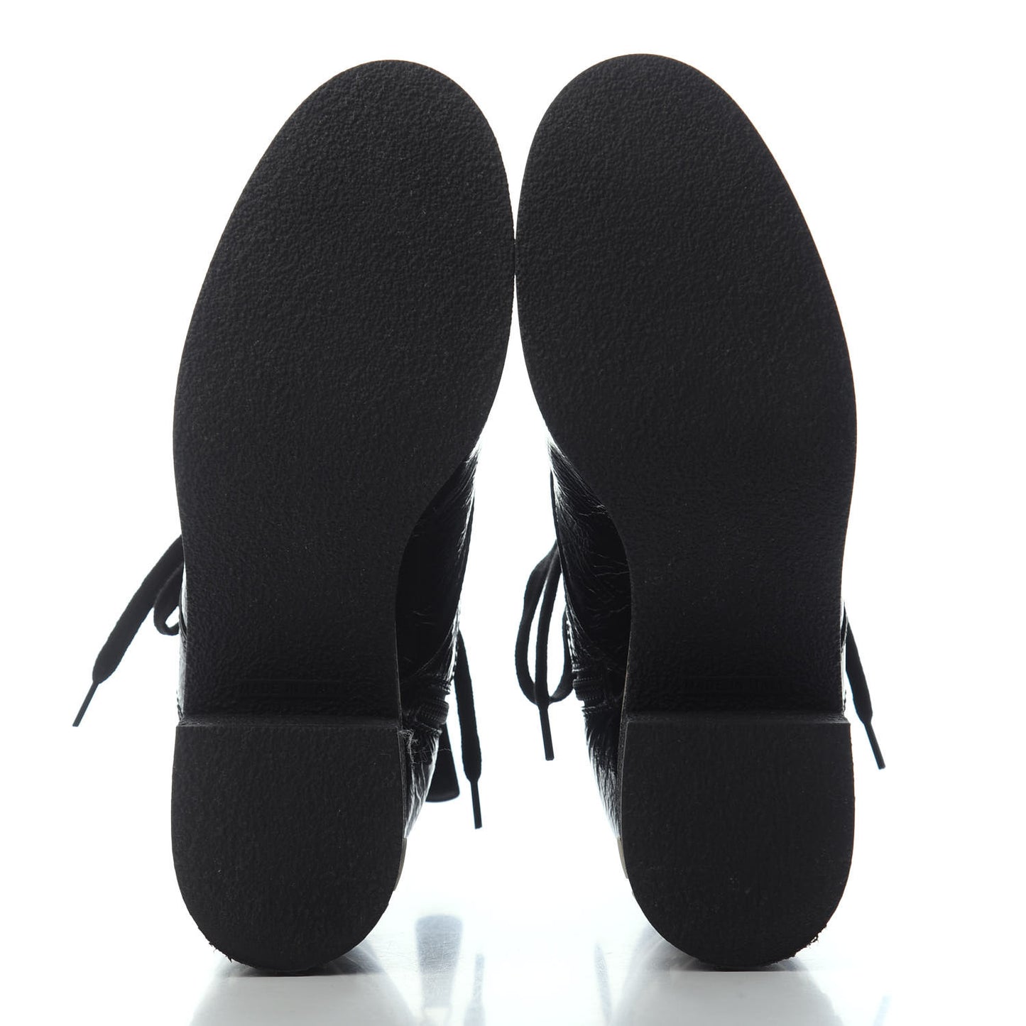 Shiny Crumpled Lambskin Lace Up Combat Boots 38 Black