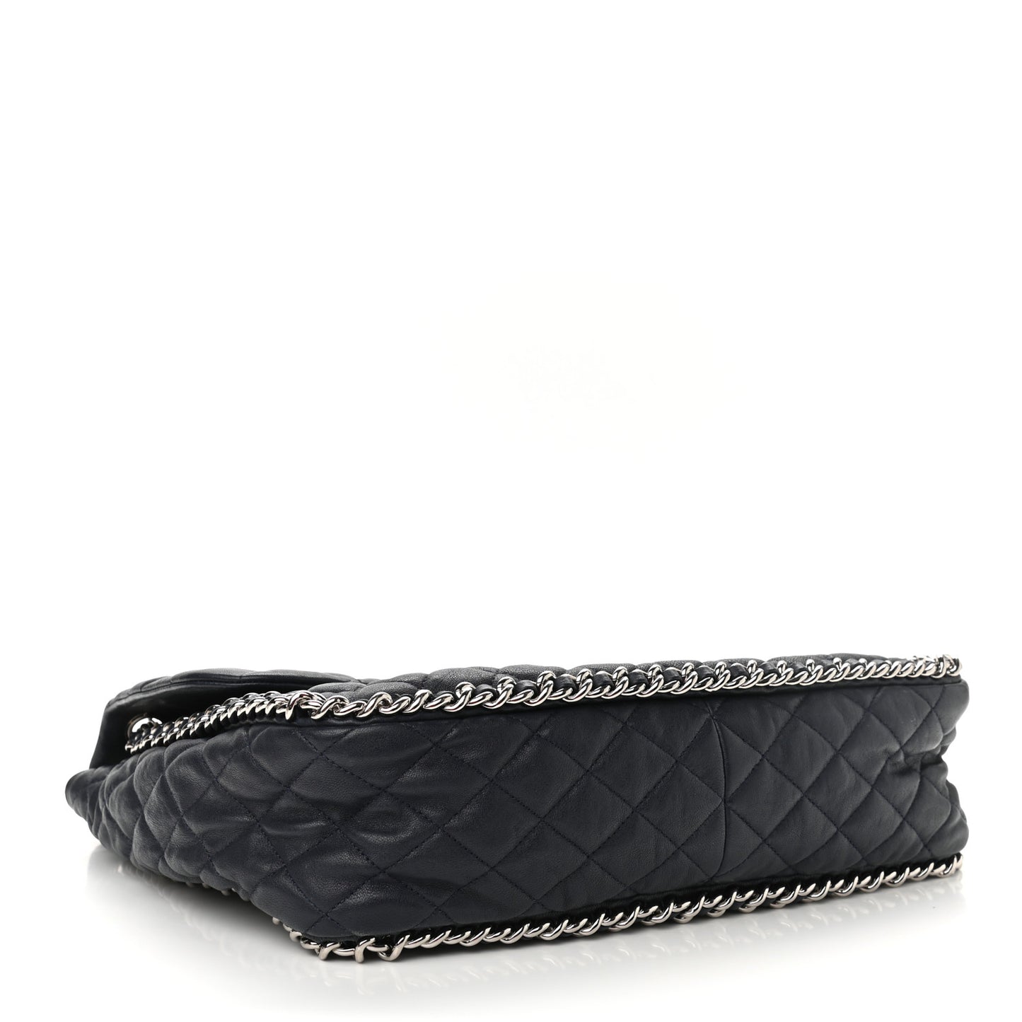 Washed Lambskin Quilted Chain Around Maxi Flap Dark Navy Blue