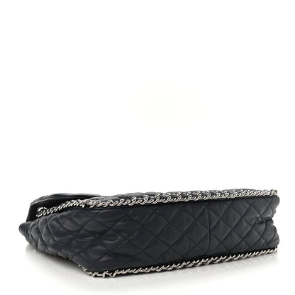 Chanel Washed Lambskin Quilted Chain Around Maxi Flap Dark Navy Blue 4 of 11