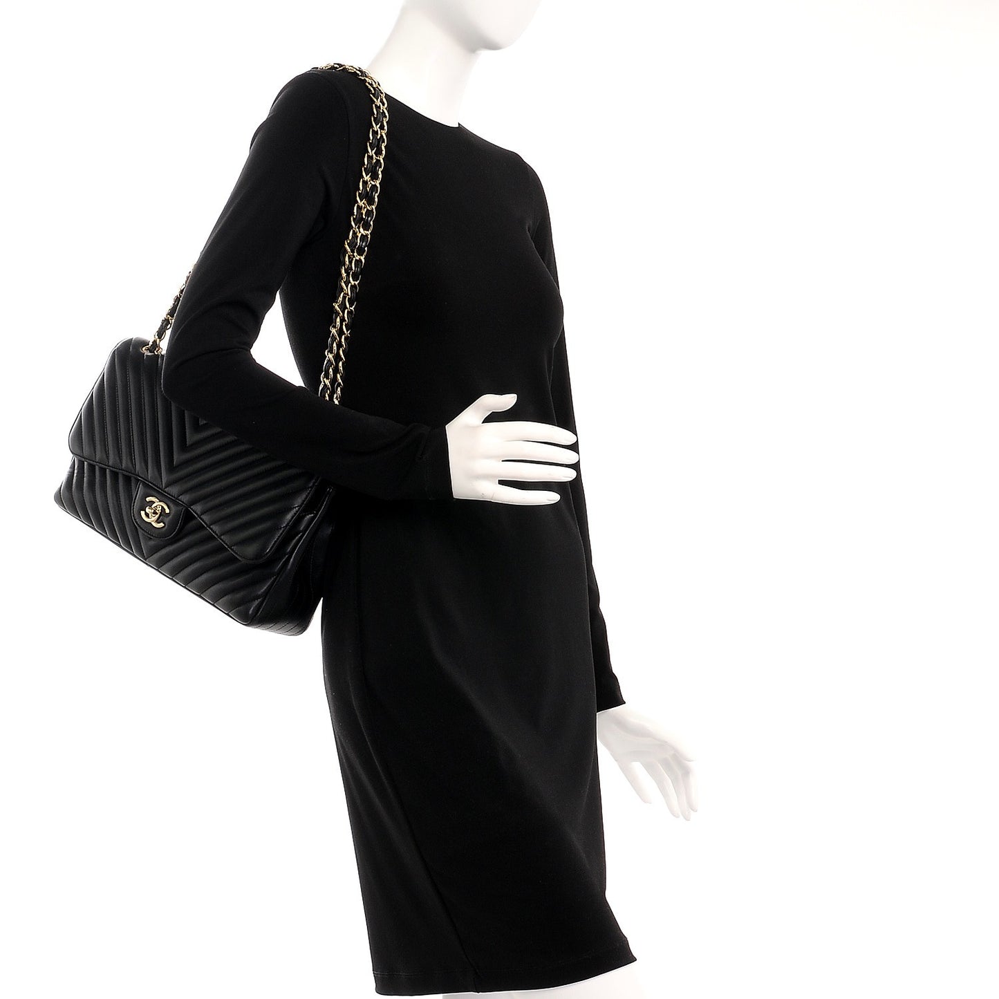 Lambskin Chevron Quilted Jumbo Double Flap Black