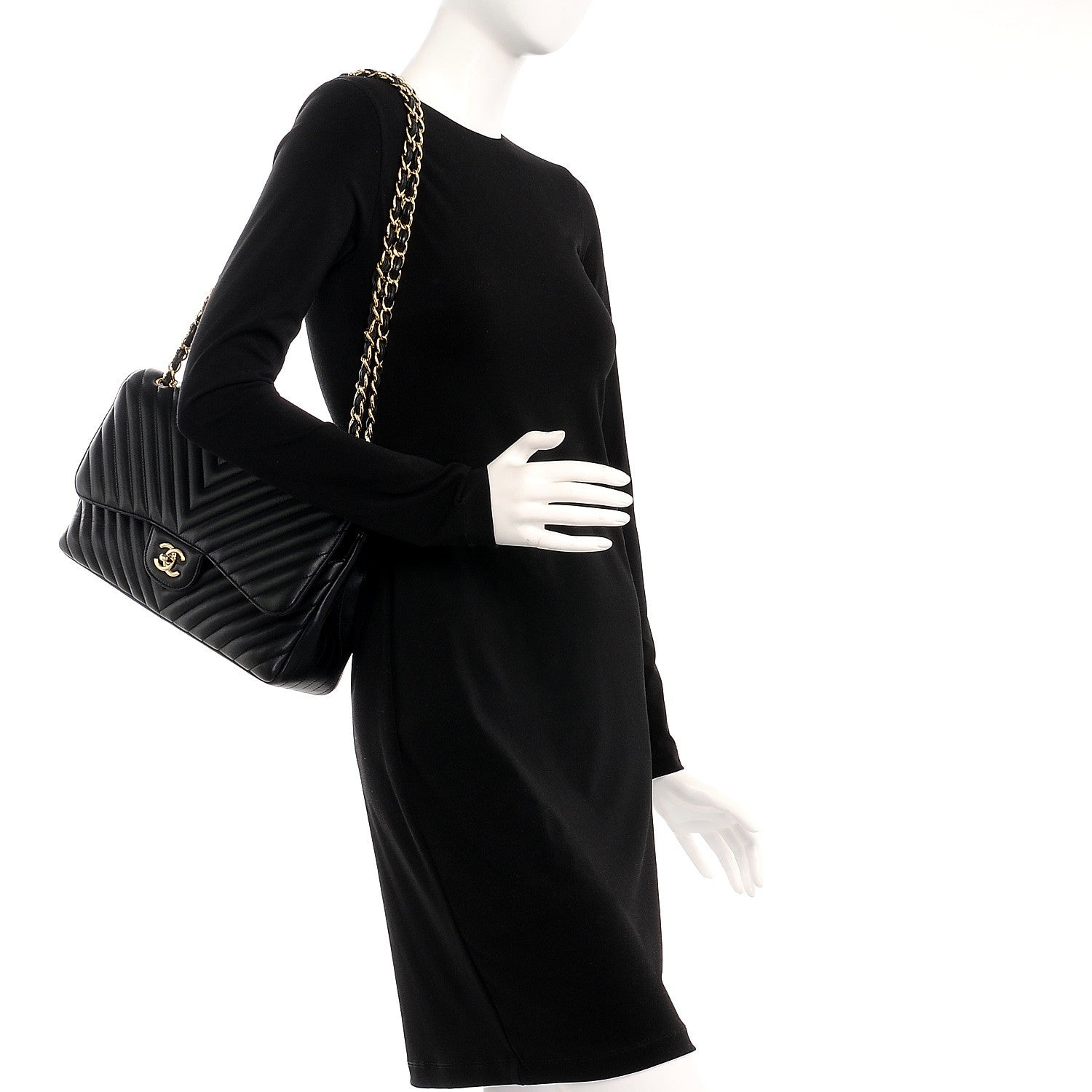 Chanel Lambskin Chevron Quilted Jumbo Double Flap Black 2 of 9