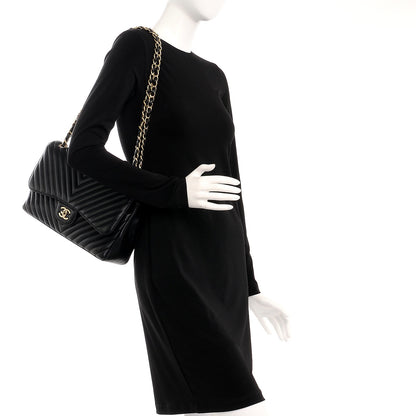 Chanel Lambskin Chevron Quilted Jumbo Double Flap Black 2 of 9