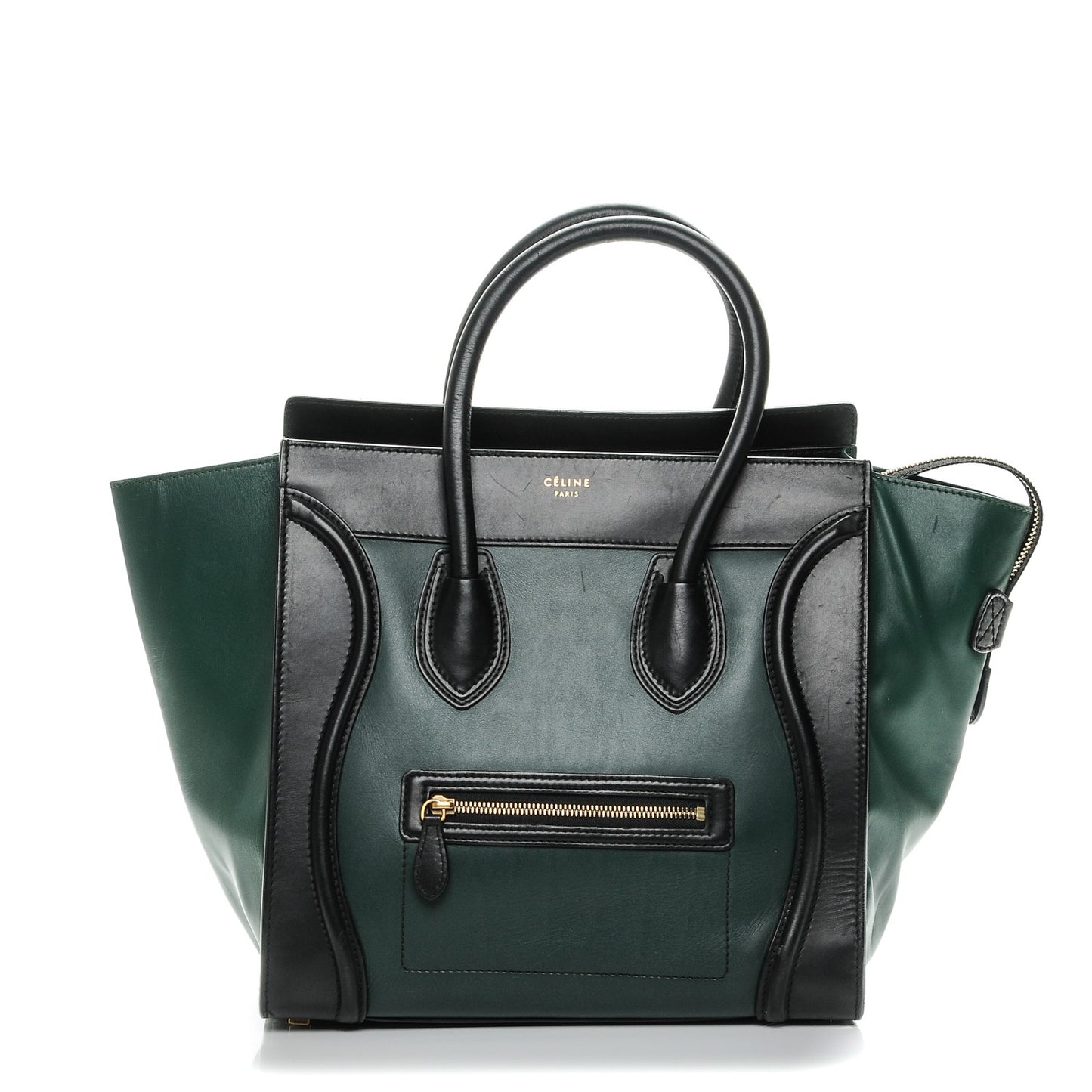 Satin Calfskin Mini Bi-Color Luggage Bottle Green Black