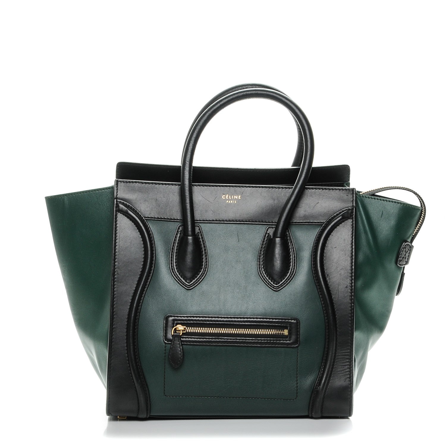 Celine Satin Calfskin Mini Bi-Color Luggage Bottle Green Black 1 of 9