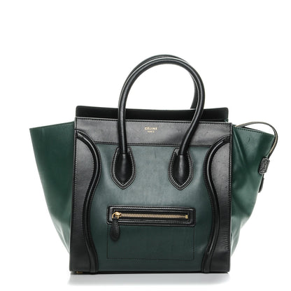Celine Satin Calfskin Mini Bi-Color Luggage Bottle Green Black 1 of 9