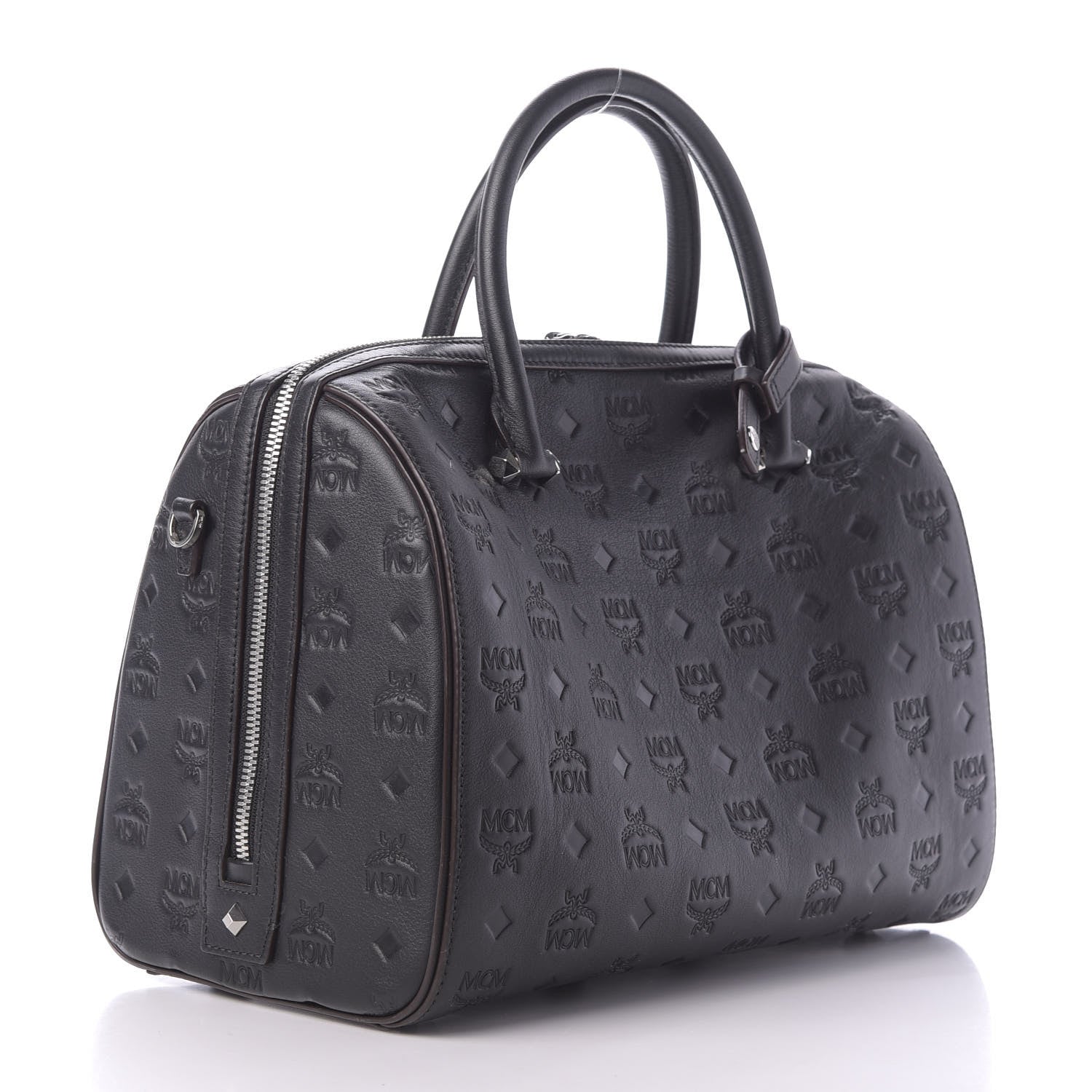 MCM Calfskin Ottomar Monogram Essential Boston Bag Black 3 of 9