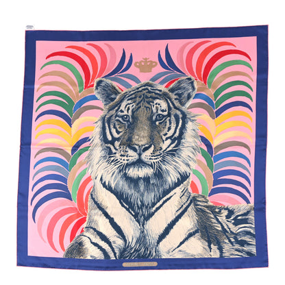Hermes Silk Tiger Royal Double Face Scarf 90 Rose Bleu Multicolor 2 of 6